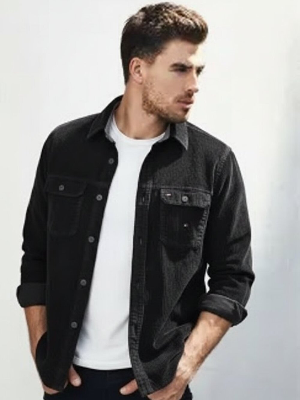 VTG Tommy Hilfiger Men's Black Corduroy Overshirt button up L